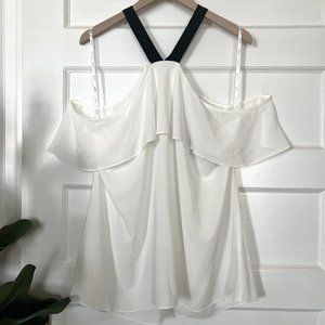 City Chic Nordstrom Ivory and Black Off the Shoulder Cross Neck Blouse | 18